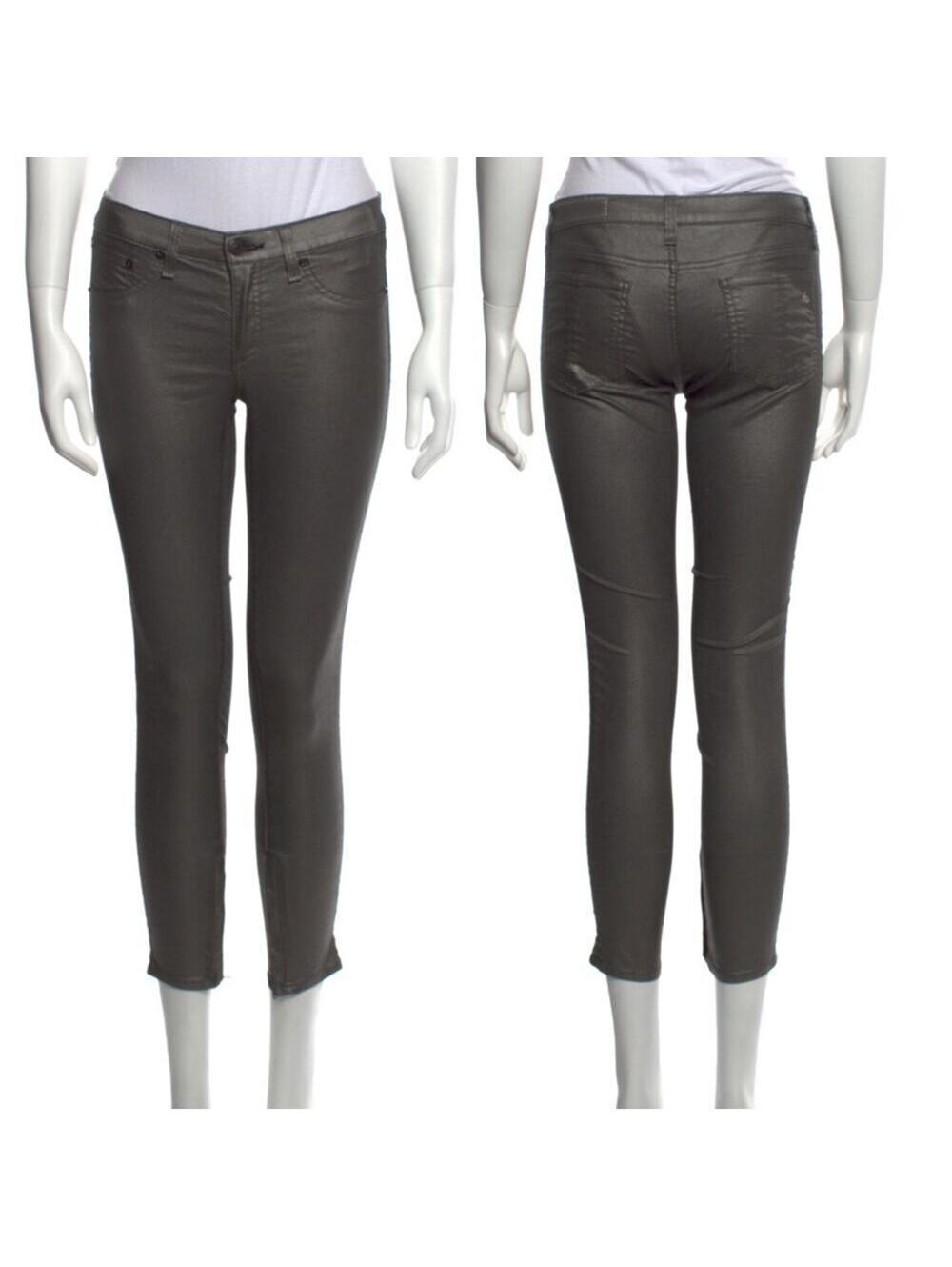 Rag and Bone for Intermix Silver Skinny Low-Rise Cropped Zipper Capri Pants, 26